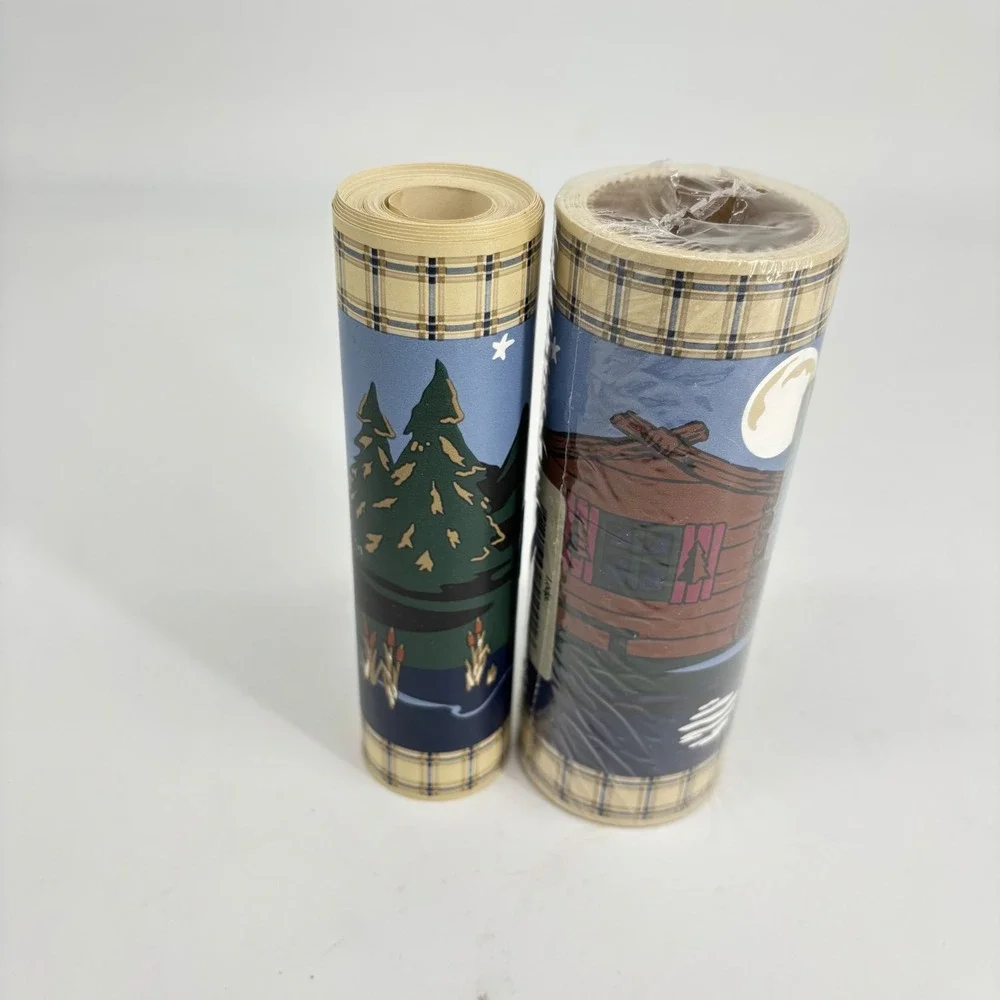 Jubilee Lodge Wall Border Prepasted Canoe Cabin Lake Pine Tree Plaid 1.5 rolls